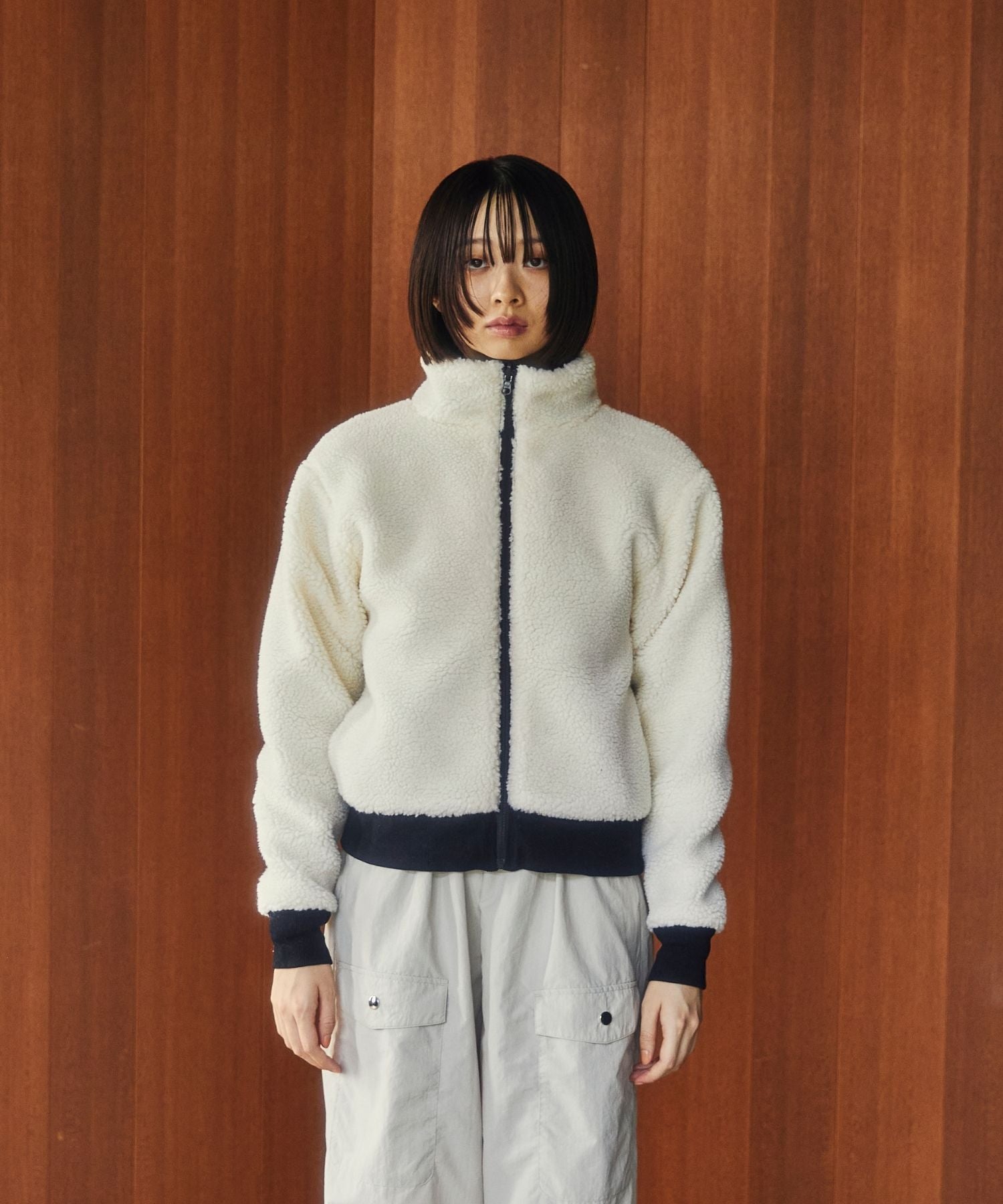 reversible boa blouson
